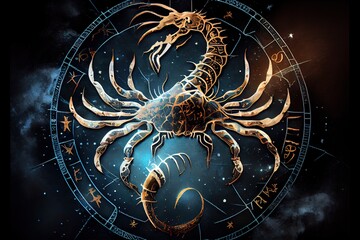 Scorpio, Zodiac and star signs horoscopes. Generative AI illustration.