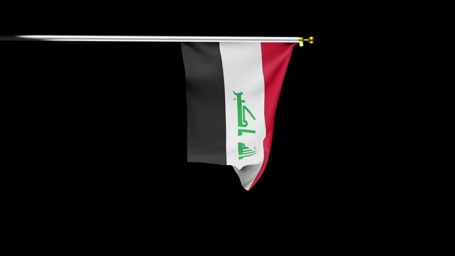 Waving flag of Iraq against black background; 3D render  vertical