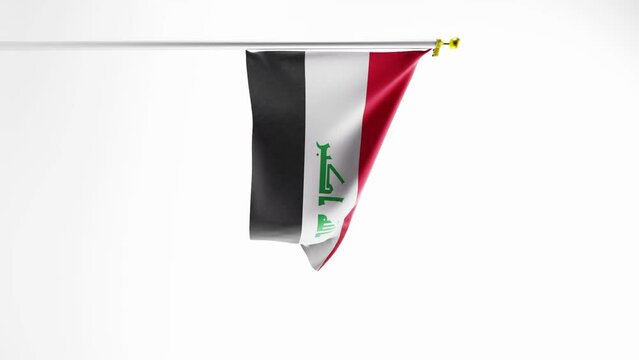 Flapping flag of Iraq against white background, 3D render vertical