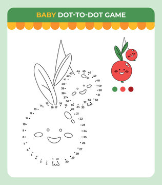 Dot-to-dot game for children, Fruit cherry, Summer children game