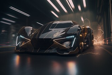 Fototapeta premium The future of electric autonomous taxi transport. running on the city. generative AI digital illustration