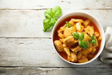 Homemade chicken curry with pineapple