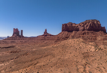 Aerial view of the Rock formations in the Monument valley.