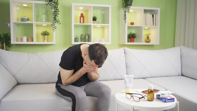Bone pain begins after the man sneezes. Bone Resorption and weakening.
Man suffering from osteoporosis starts to have bone pains after sneezing.
