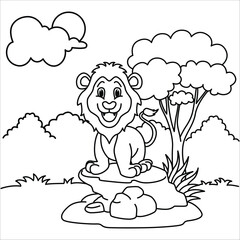 Funny lion cartoon characters vector illustration. For kids coloring book.