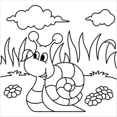 Funny snail cartoon vector coloring page