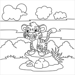 Funny tiger cartoon characters vector illustration. For kids coloring book.