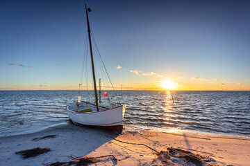 Beautiful Baltic beach o at sunset in Kuznica, Hel Peninsula. Poland