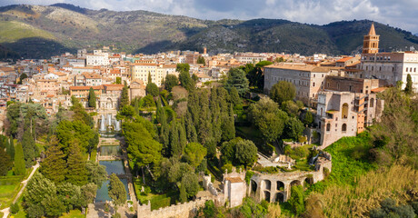 Aerial view of the Villa d'Este in Tivoli, near Rome, Italy. It is an Italian Renaissance villa...