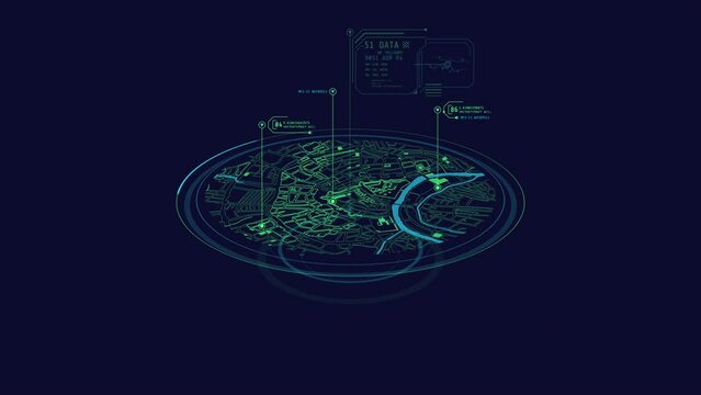 Looped animation of a map fragment with callouts HUD element.