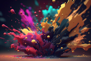 Colored powder explosion. Abstract closeup dust on backdrop. Colorful explode. Paint holi. Generative ai