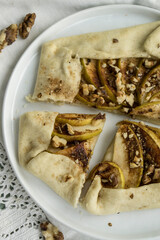 Rustick french apple tarte galette homemade fresh baked close up selcetive focus