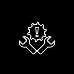 Gear and wrench.Fixing errors, technical problems line icon on black background. 