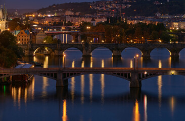 Fototapeta na wymiar Panoramic view on Vltava river and the bridges, Prague