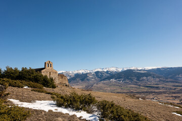Fototapeta na wymiar Church of Bell lloch, church in the mountains, pyrénées orientales