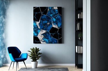 Abstract marble interior design of blue and black made with Generative AI