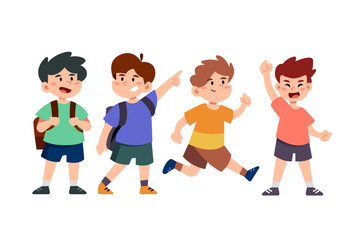 school student character, Back to school boys cartoon collection in college, university and graduate boy student student's education life vector 