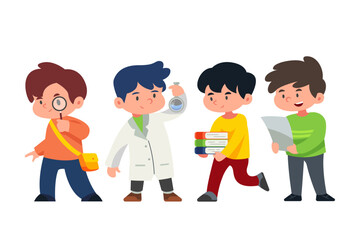 school student character, Back to school boys cartoon collection in college, university and graduate boy student student's education life vector 