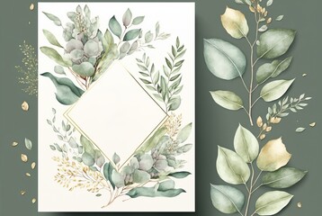 Watercolor floral illustration set - bouquet frame border made with Generative AI