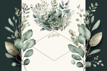 Watercolor floral illustration set - bouquet frame border made with Generative AI