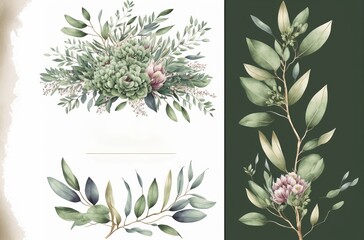 Set of watercolor flower illustrations made with Generative AI