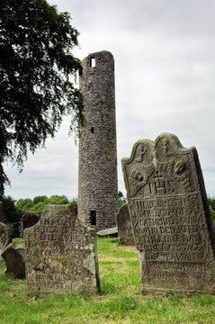 Clones Round Tower. 75 ft Celtic Christian in the grounds of 6th C. Clones Abbey monastery founded by St. Tighernach. Clones, Co. Monaghan, Ireland
