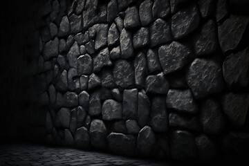 Fototapeta na wymiar Black granite texture stone wall dark natural background, abstract, textures, Generative AI
