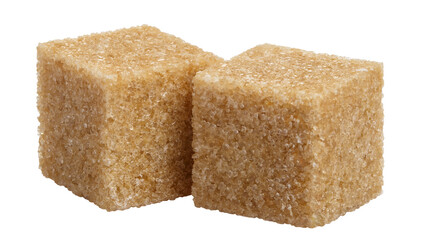 Close-up of two brown sugar cubes, cut out