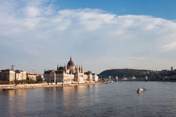 View on Budapest Parliament building across the river at daytime