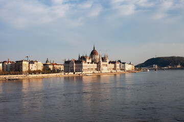 View on Budapest Parliament building across the river at daytime