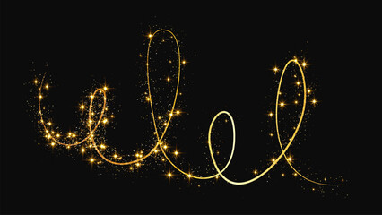 Gold glittering confetti wave and stardust