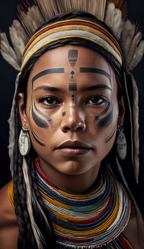 Tribal Girl Portrait-Kayapo People-Generative AI