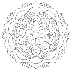 illustration of a circular black and white pattern in the form of a mandala to color for a coloring book