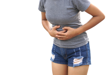 Asian woman having abdominal pain from not eating on time