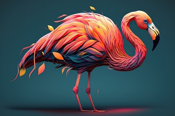 one colorful cartoonish flamingo illustration. Generative AI