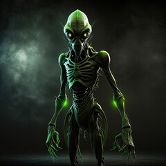 green alien. full body. black background