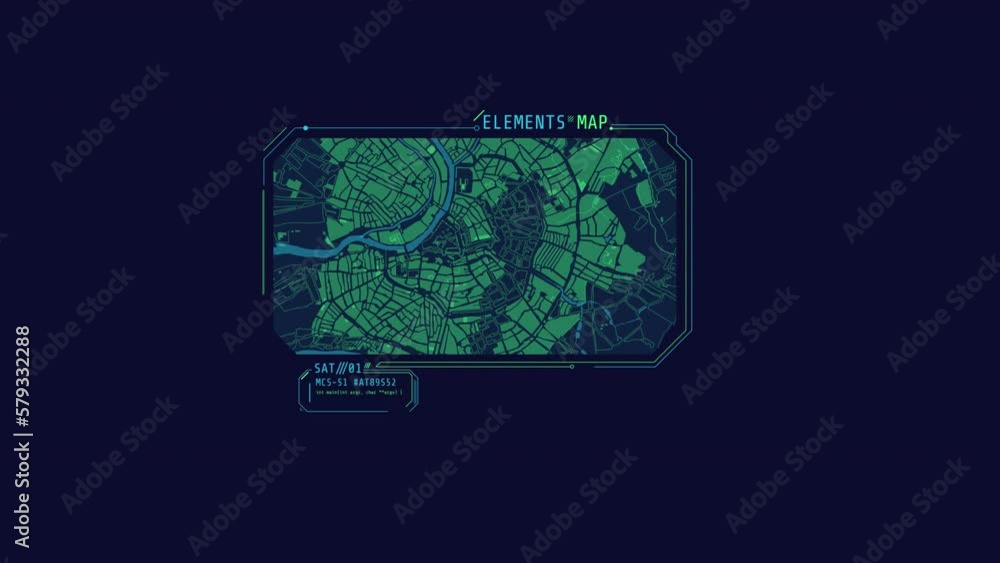 Poster looped animation of a city map hud element.