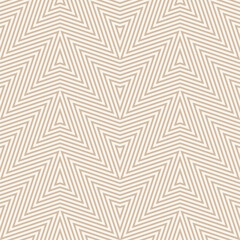 Gold vector geometric lines pattern. Simple texture with diagonal stripes, lines, arrows, chevron, zigzag. Abstract beige gold linear graphic background. Retro vintage style. Luxury repeat geo design