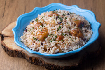 Traditional delicious Turkish food; chestnut rice pilaf (Turkish name; kestaneli pilav)