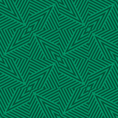 Vector geometric lines pattern. Abstract graphic striped ornament. Simple geometry, intricate stripes, arrows. Retro style linear background. Dark green color. Repeat geo design for decor, wallpaper