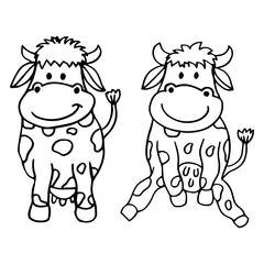 Cute cows cartoon coloring page illustration vector. For kids coloring book.