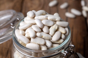 White haricot beans on the white background