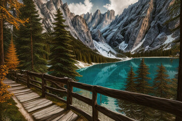 Lake Lago Di Braies  in the Dolomites