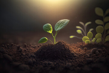 Plakat Earth's Day. View of a seed growing in the soil. Generative AI