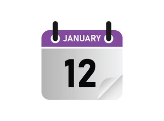 12th January calendar icon. January 12 calendar Date Month. eps 10.