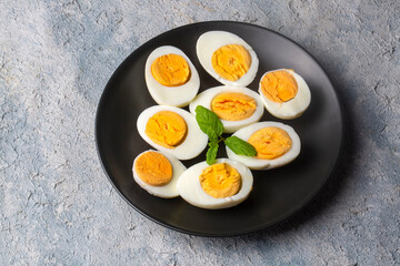 Boiled sliced egg, food photo