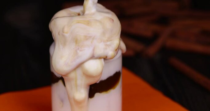 Fresh delicious yogurt with chocolate flavor, cow's milk yogurt with chocolate flavor