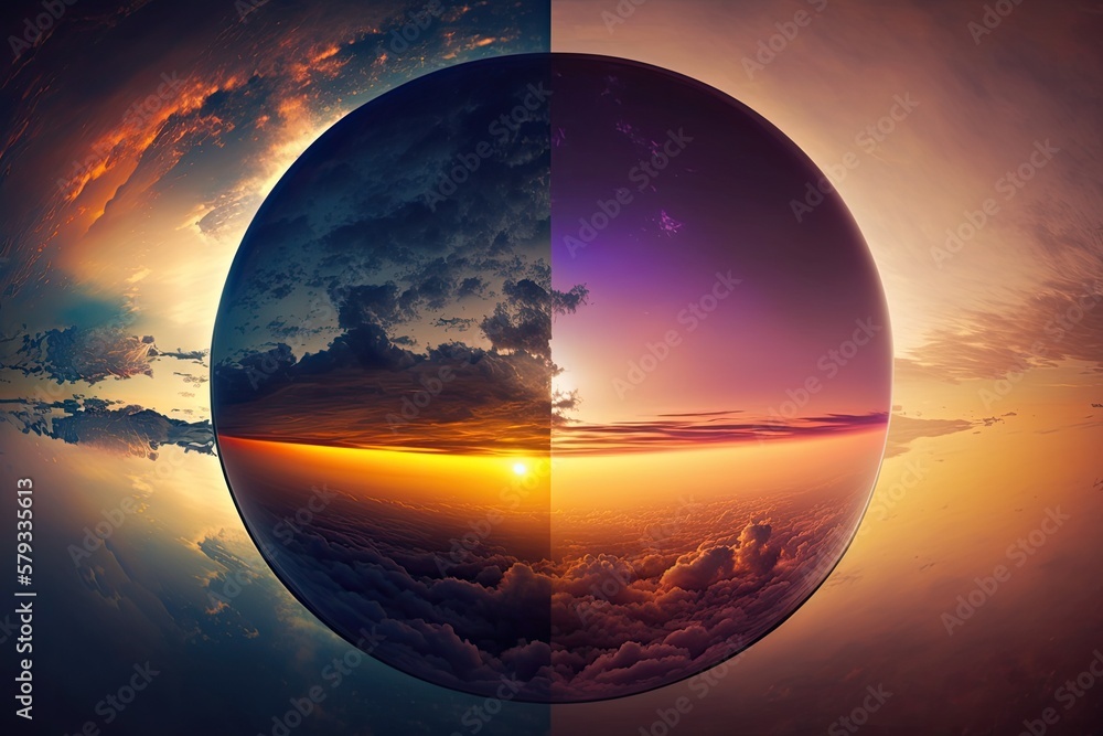 Canvas Prints concept from the celestial sphere sunrise and sunset over a cloudy horizon. generative ai