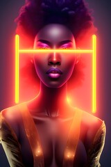 eye-censored neon light dance poster design of african dark skin woman