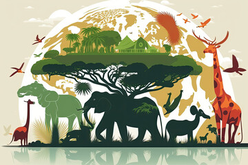 Wild animal live on theri habitat. Earth´s day. Generative AI